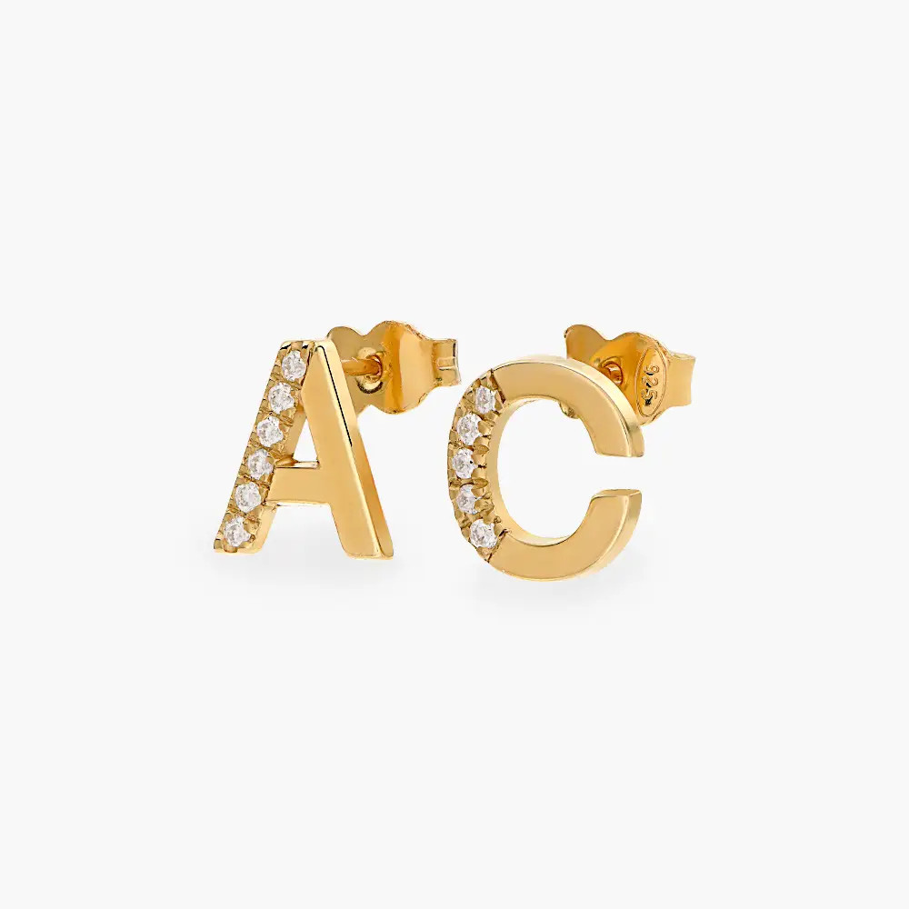 Diamond Initial Stud Earrings- Gold Vermeil | Oak & Luna (US)