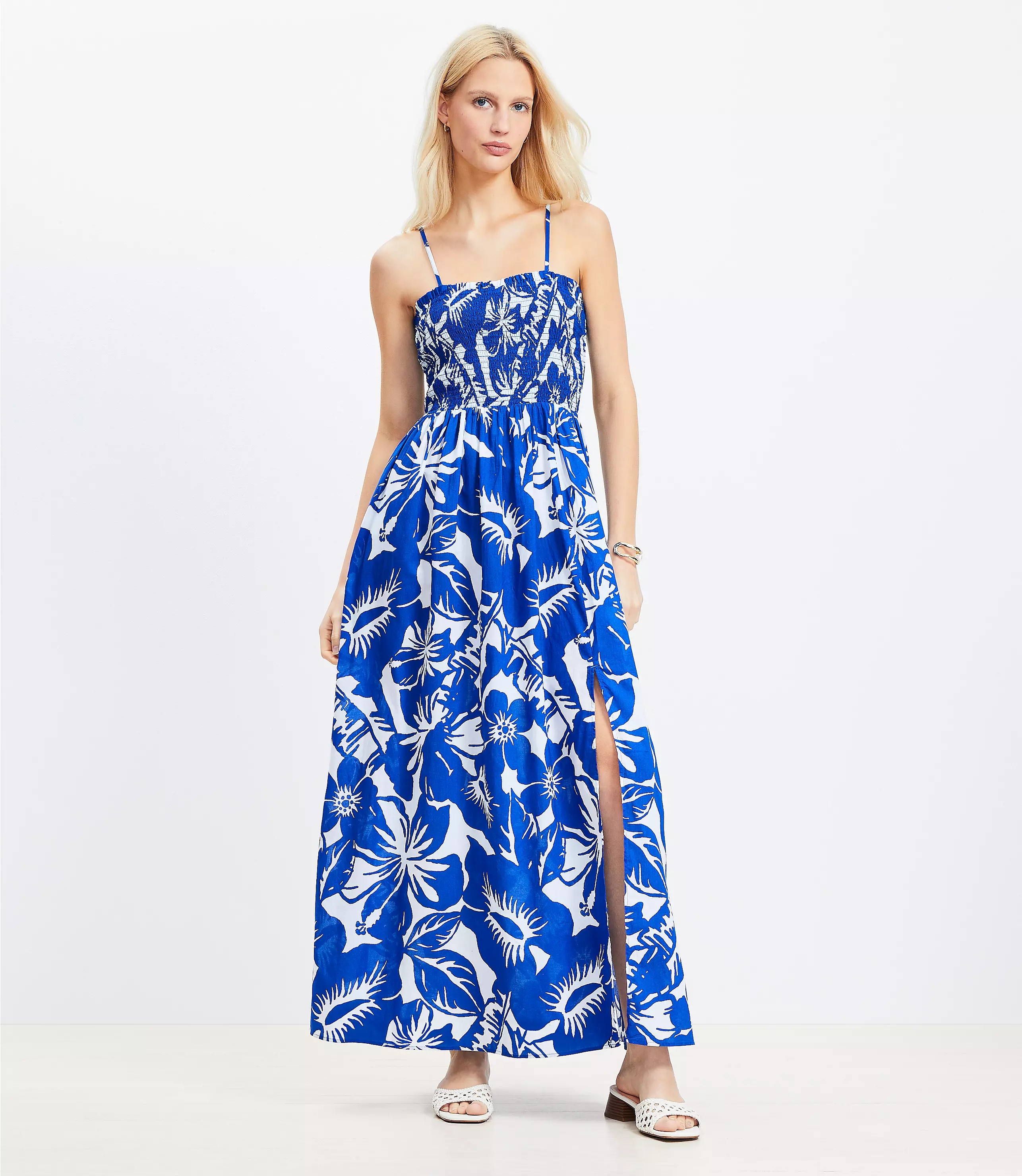 LOFT Beach Tropical Strappy Smocked Maxi Dress | LOFT