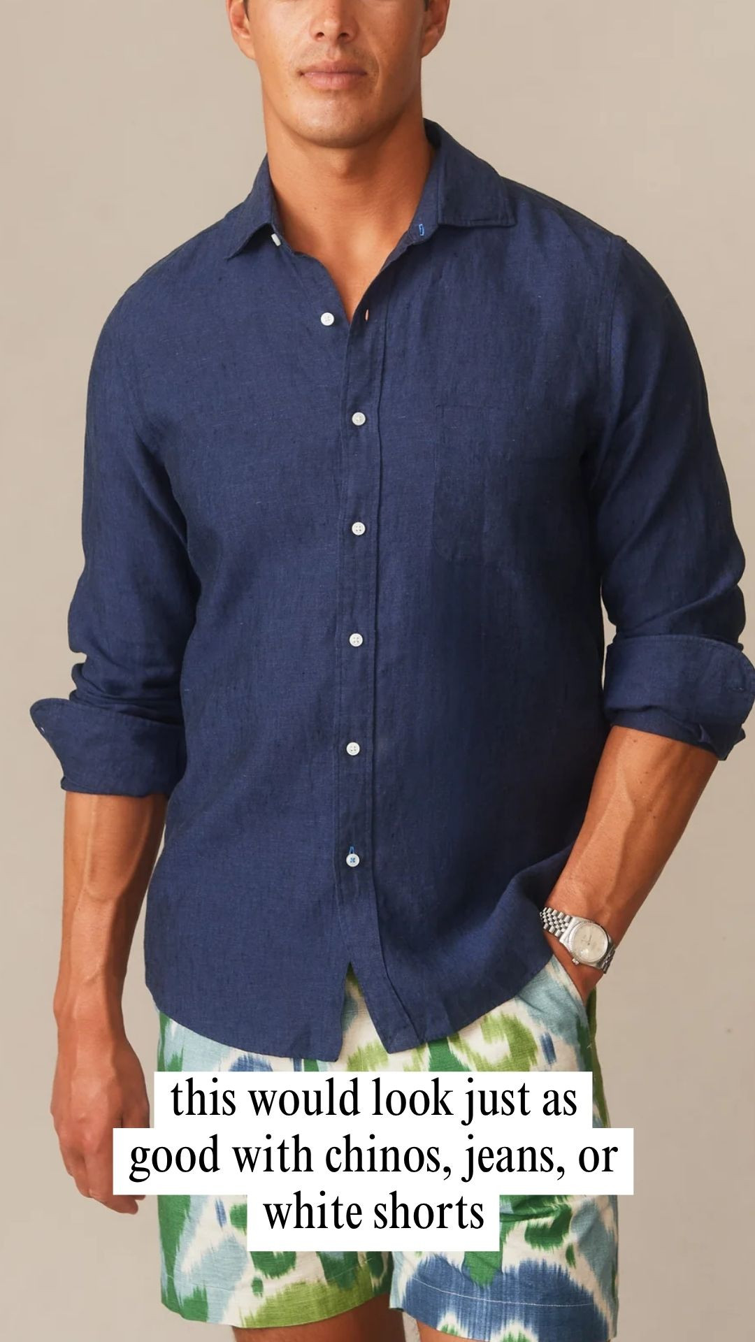 A classic shirt that just makes getting dressed easier. 💙 I love the deep navy with these patterned shorts, but it would look just as good with chinos, jeans, or white shorts. One of those versatile pieces that can go from vacation to dinner without much thought. 

 #LTKSaleAlert #LTKWorkwear #LTKMens