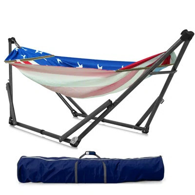 Uniki Adjustable Hammock with Stand for Indoor and Outdoor, Portable Camping Hammock Frame, 550 lbs Capacity, Collapsible and Durable, American Flag | Wayfair North America