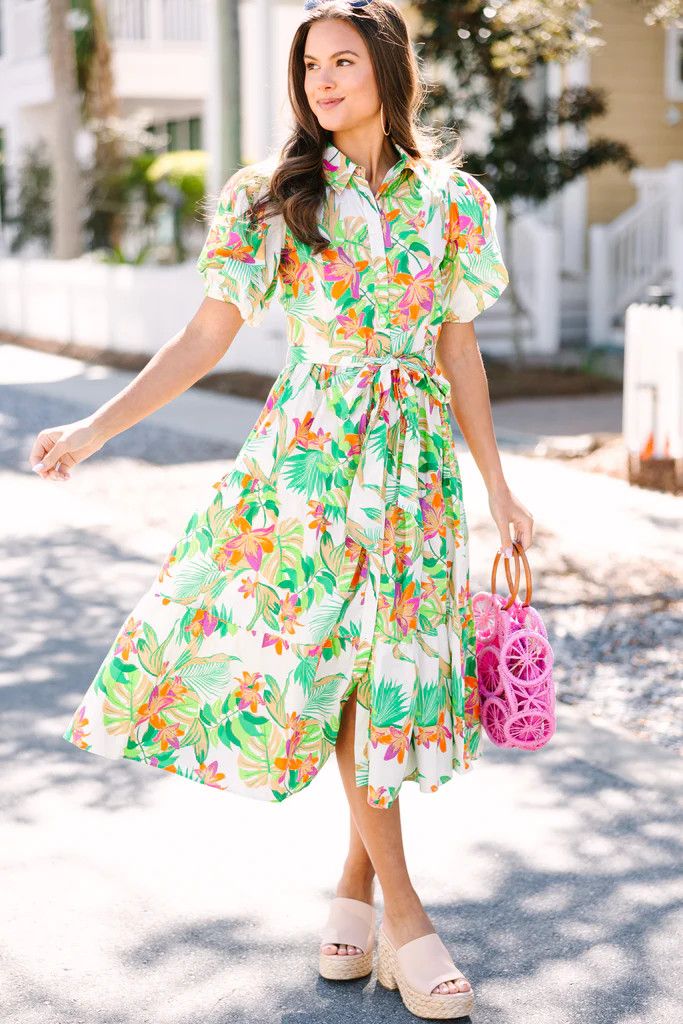 All In The Destination Ivory White Floral Midi Dress | The Mint Julep Boutique
