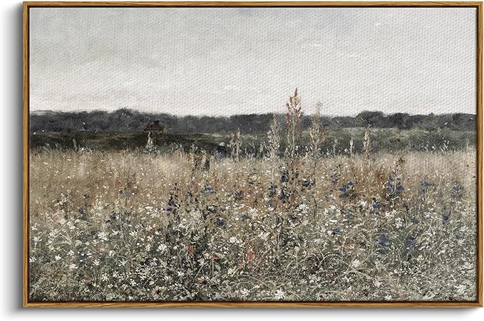 InSimSea Framed Canvas Wall Art Vintage Decor, Landscape Wall Art, Meadow with Flowers Art, Moder... | Amazon (US)