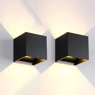 2-Pack 4.75" Black/Gold Aluminum Cube LED Wall Sconce with adjustable angle - On Sale - Overstock... | Bed Bath & Beyond