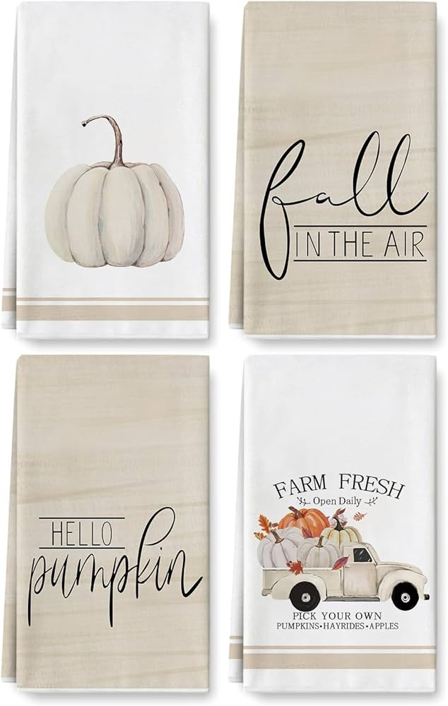AnyDesign Fall Kitchen Towel Rustic Pumpkin Truck Dish Towel Autumn Farmhouse Hand Drying Tea Tow... | Amazon (US)