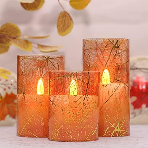 Revelbunny Glass Flickering Flameless Candles, Fall Harvest Maple Leaf LED Candles with Remote Contr | Amazon (US)