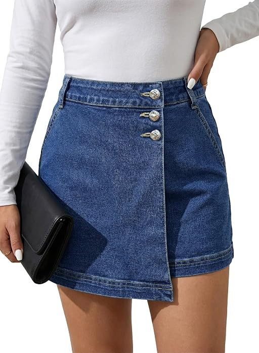 Dokotoo Skorts Shorts for Women Summer Button Fly High Waisted Denim Mini Skirt Stretchy Jean Sho... | Amazon (US)
