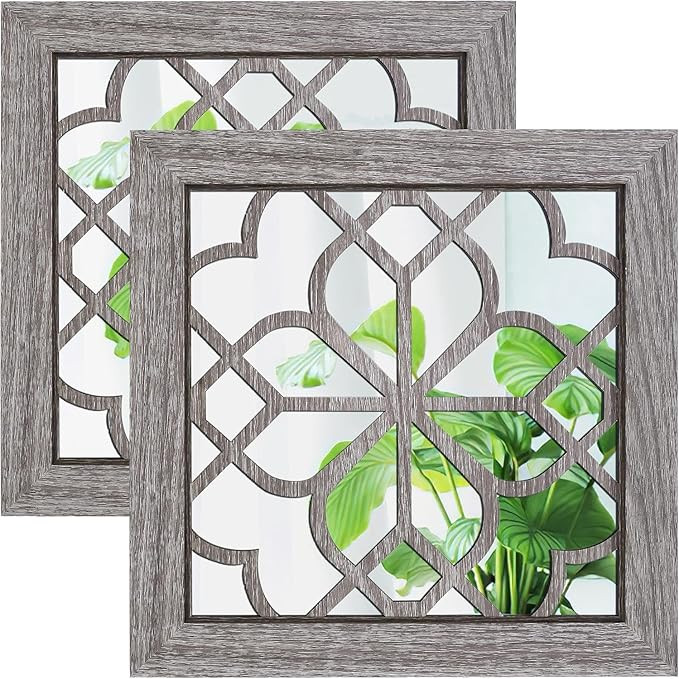Boho Wall Mirror Decor, Set of 2 Rustic Farmhouse Accent Mirrors 12x12 Inch, Square Acrylic Shatt... | Amazon (US)