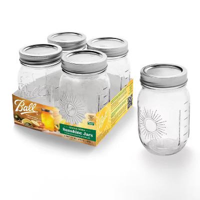 Ball 16oz 4pk Glass Regular Mouth Mason Jar with Band and Lid Sunshine | Target