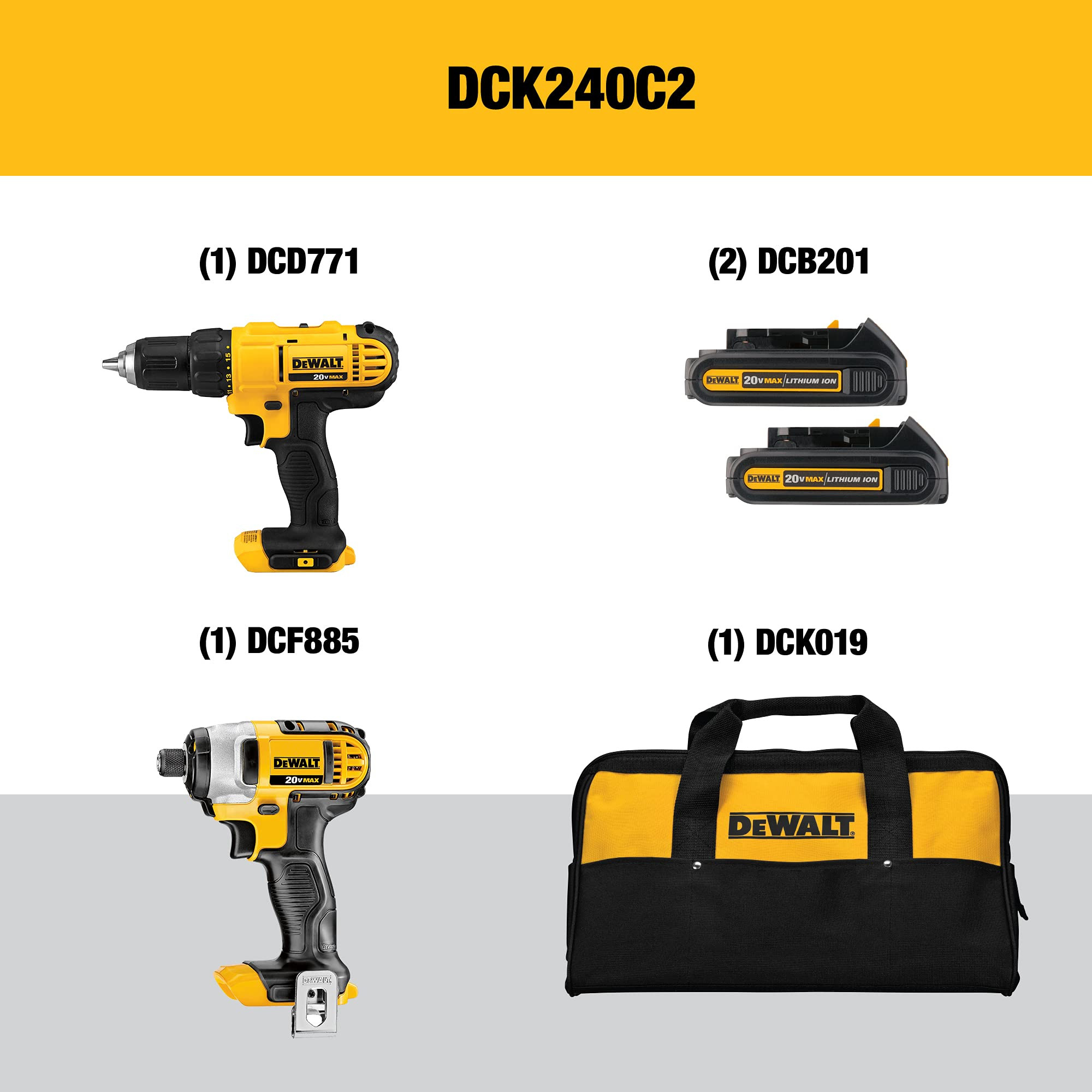 DEWALT 20V MAX Cordless Drill and Impact Driver, Power Tool Combo Kit with 2 Batteries and Charge... | Amazon (US)