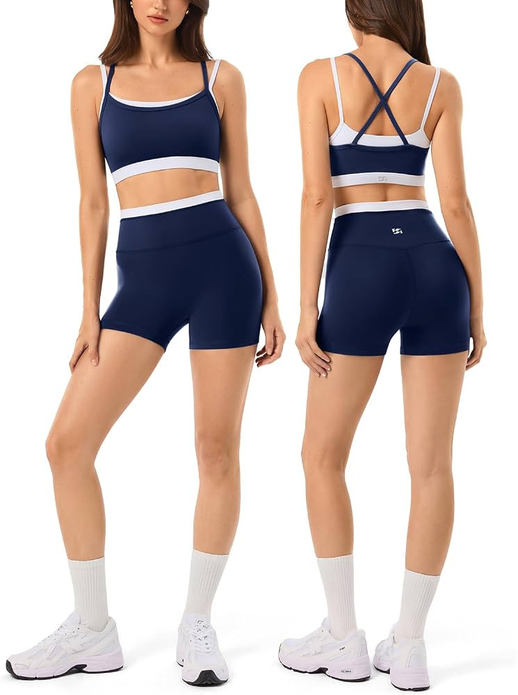 2 Pieces Workout Sets for Women,Seamless Athletic Short with Double Layer Sports Bra,Gym Matching... | Amazon (US)