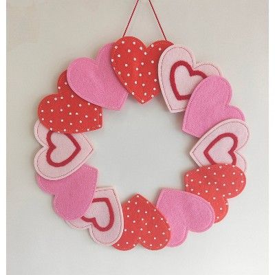 Felt Heart Valentine&#39;s Day Wreath Pink/Red - Spritz&#8482; | Target