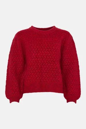 Wool Blend Basket Weave Knit Jumper | Warehouse UK & IE