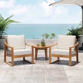 Samwell Outdoor Acacia Wood Club Chairs with Water Resistant Cushions (Set of 2) by Christopher K... | Bed Bath & Beyond