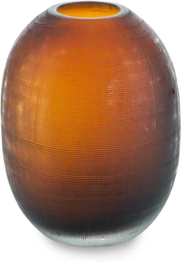 Signature Design by Ashley Embersen Contemporary 7.5" Glass with Grid Texture Tabletop Vase, Yell... | Amazon (US)
