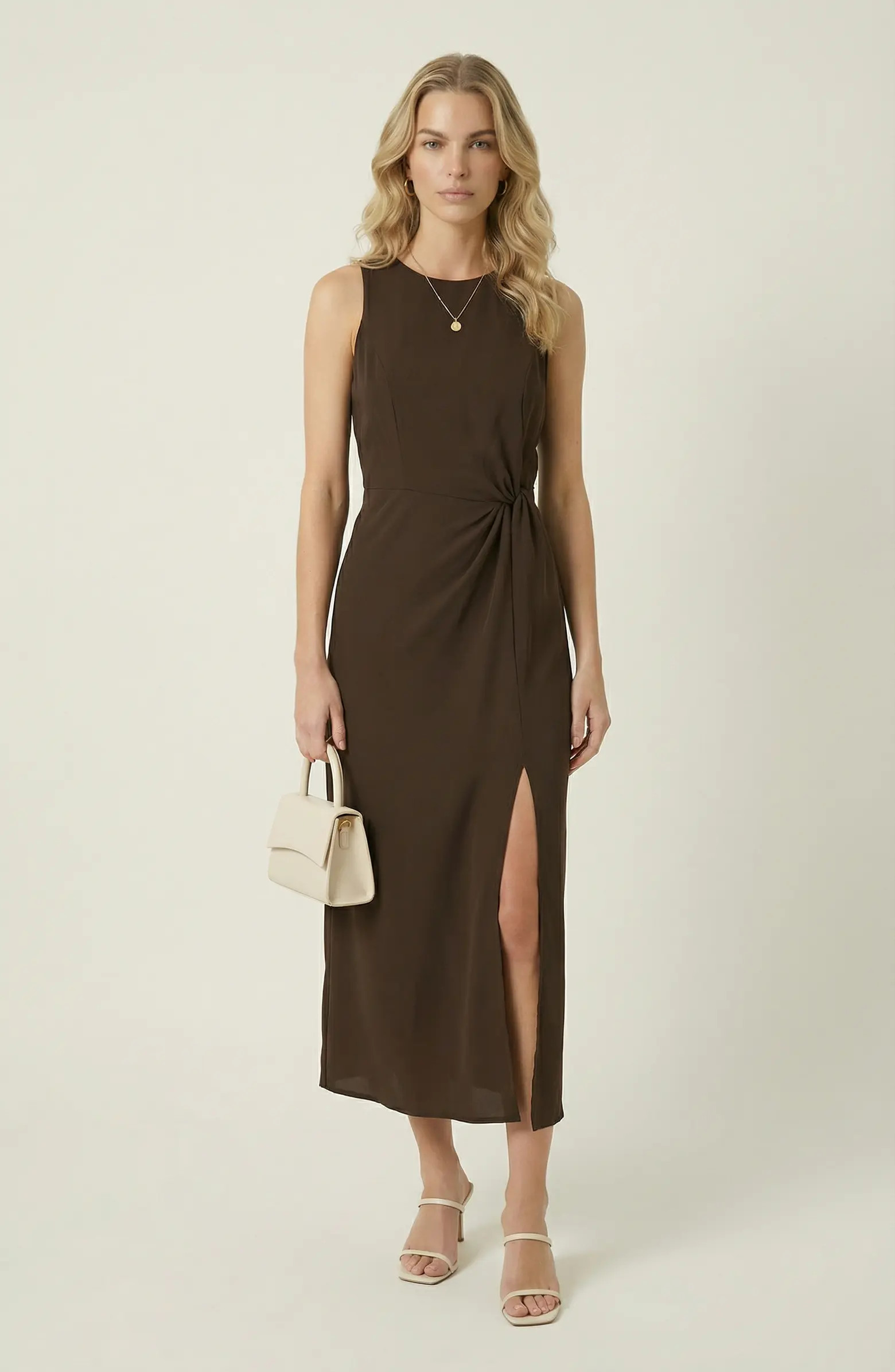 Modenaire Sleeveless Side Twist Front Slit Midi Dress | Nordstrom | Nordstrom