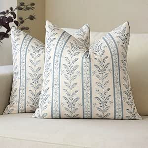 Amor Virisso Floral Pillow Covers 18x18 Set of 2 Block Print Pillow Cover Neutral Boho Farmhouse ... | Amazon (US)