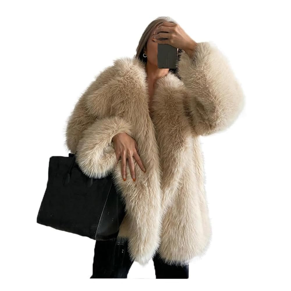 Shaggy Overcoat Outerwear Light Beige Faux Fur Warm Coat Women's Fashion Puffy Fur Jacket Sweater | Amazon (US)
