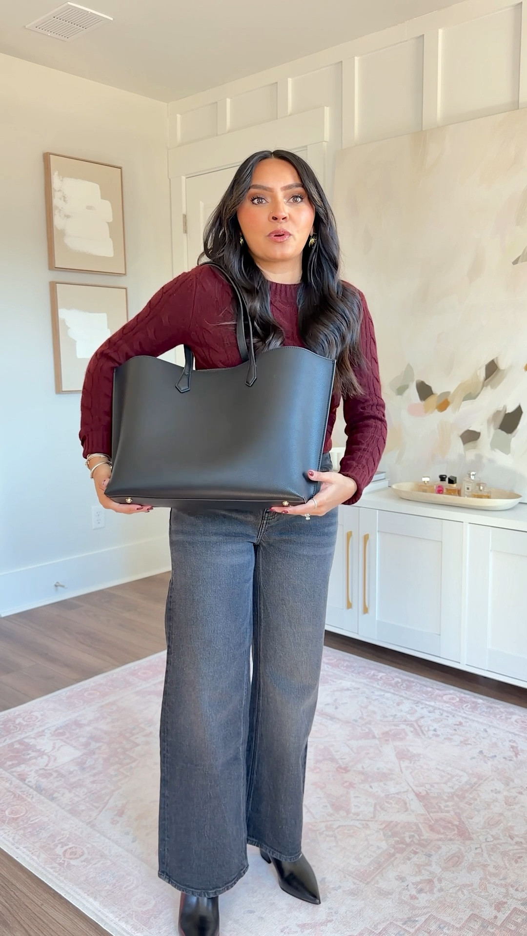 Burgundy sweater size xs TTS
Charcoal black straight jeans size 26, 28” inseam TTS
Black belt size small TTS
Black boots size 5.5 TTS

#LTKFindsUnder100 #LTKPetite #LTKootd