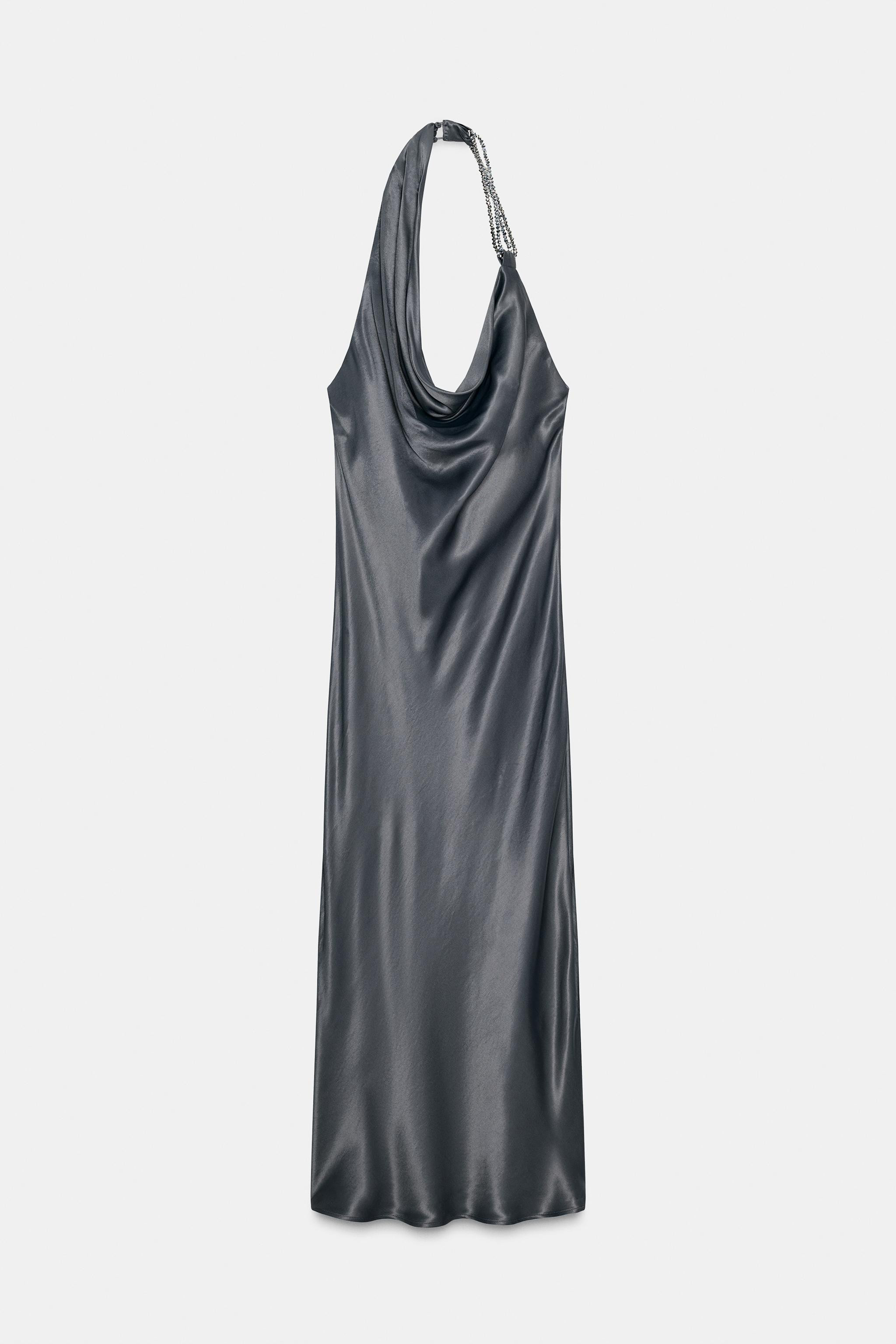 ASYMMETRIC BEADED SATIN EFFECT MIDI DRESS | Zara US