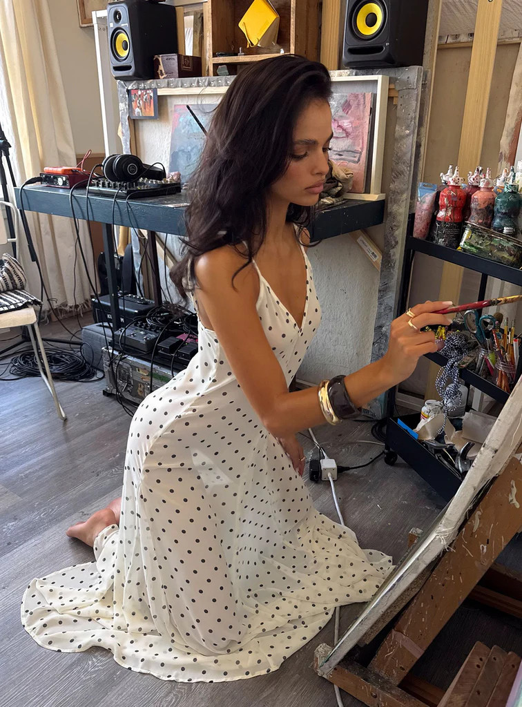 Loulah Sheer Chiffon Maxi Dress Cream Polka Dot | Princess Polly US