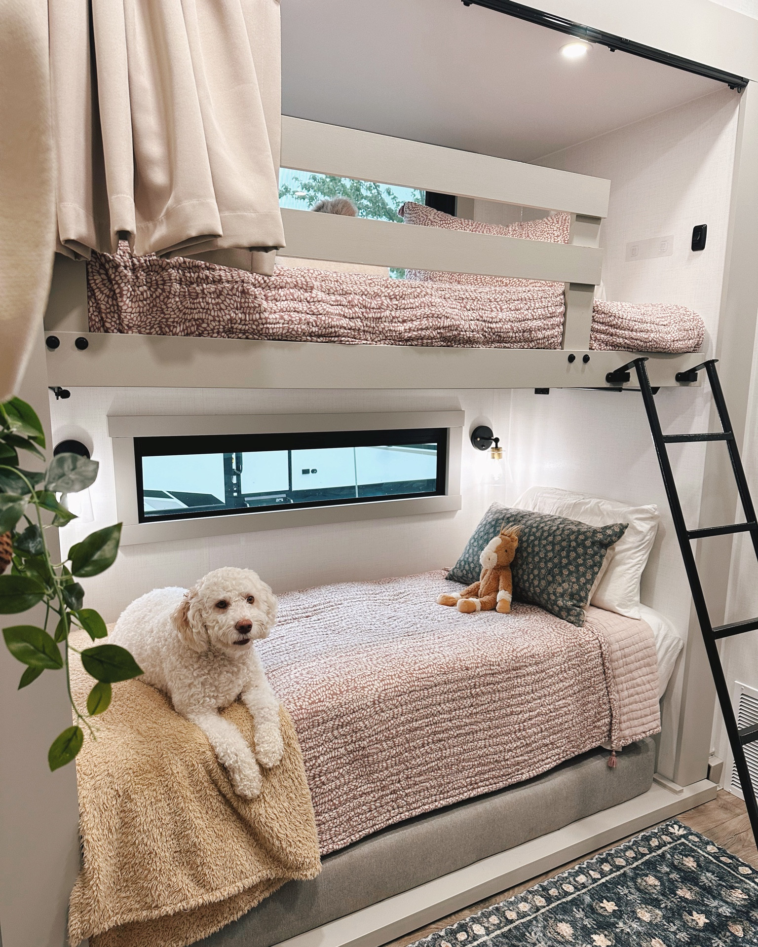 Girls bedroom bunk room in RV Fifth wheel- floral and simple 🤍 

#LTKHome