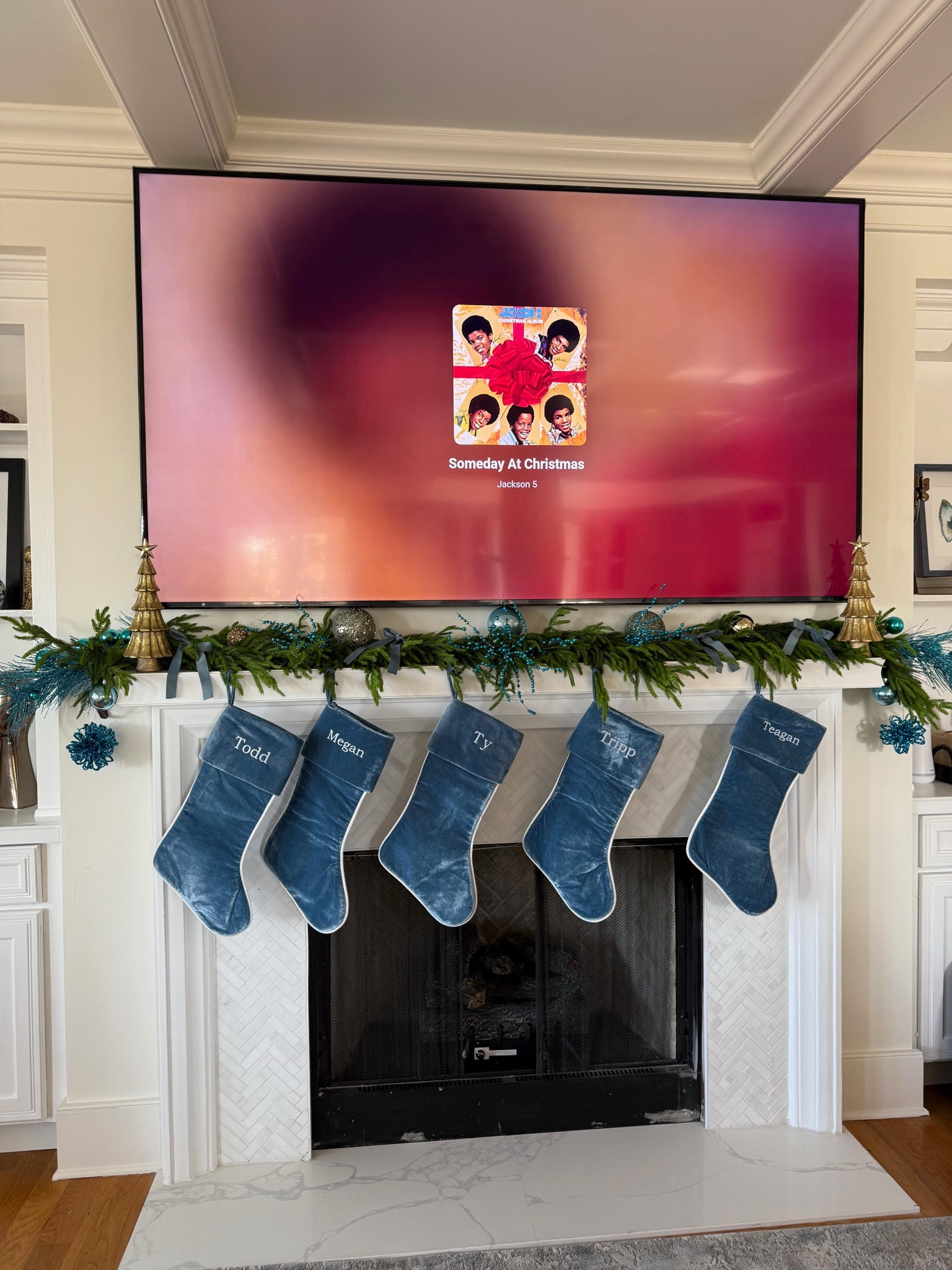 Cailini Coastal, Christmas decor, Christmas stockings, holiday decor, blue decor