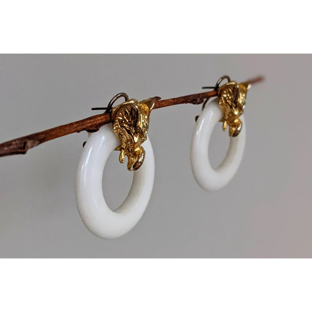 Vintage Elephant Dangle Goldtone + Glass Earrings - Etsy | Etsy (US)