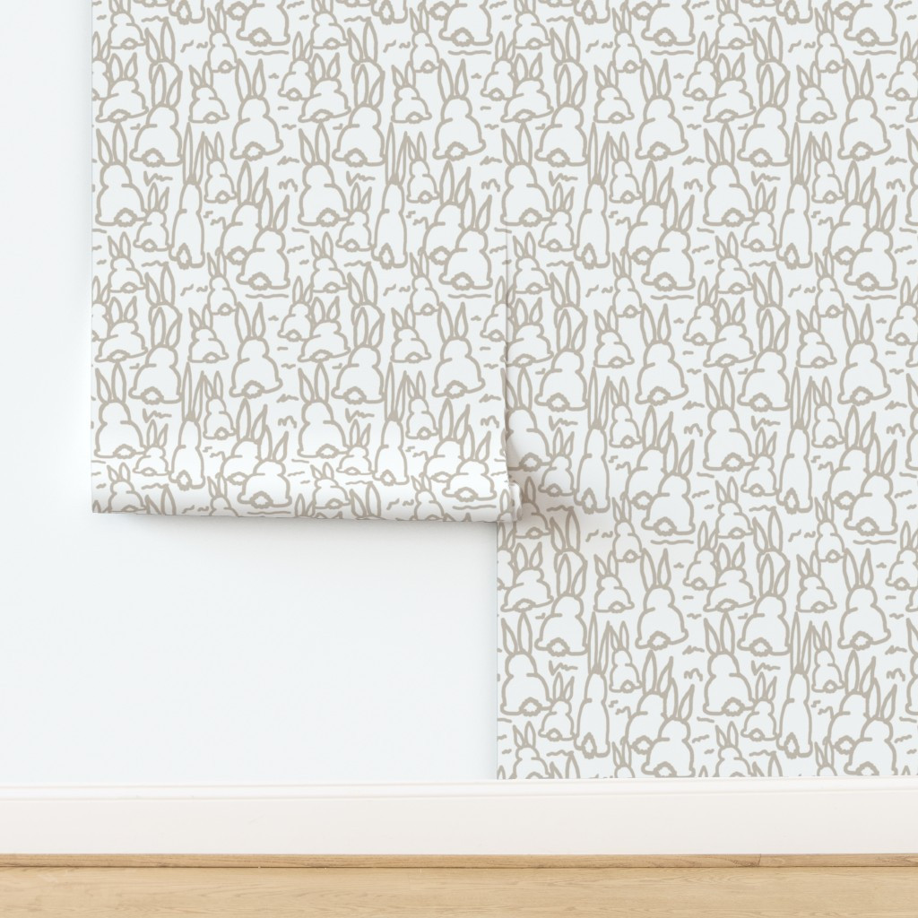 Beige bunny fabric painted rabbits Wallpaper byeti`enne | Spoonflower