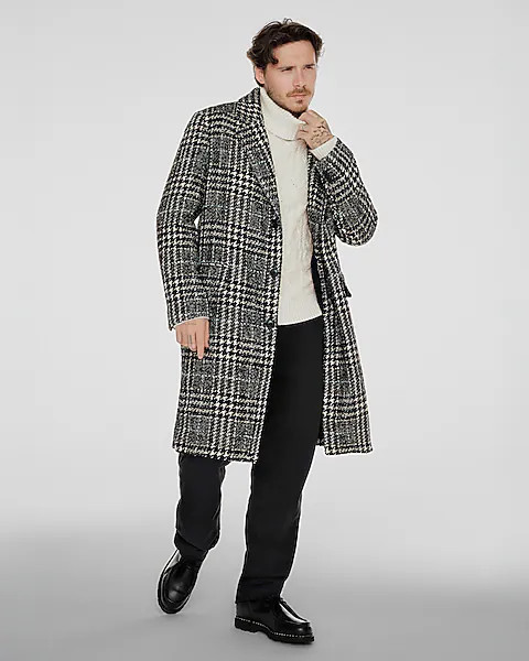 Textured Houndstooth Wool-Blend Topcoat | Express