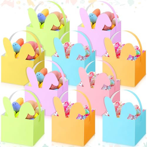 Kolldenn 72 Pcs Small Easter Basket Bulk Mini Bunny Candy Boxes with Handle, Easter Gift Basket Containers, Candy Goody Cookie Treat Box for Party Favor | Amazon (US)