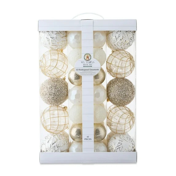 62 Count White and Gold Shatterproof Christmas Ornaments, by My Texas House | Walmart (US)