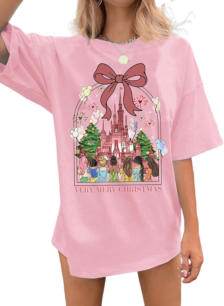 Magic Kingdom Shirts for Women Oversized Princess Castle Graphic Tees Family Holiday Vacation T-S... | Amazon (US)