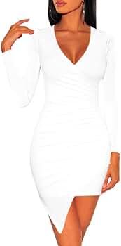ZileZile Women's Sexy Bodycon Long Sleeve Ruched Deep V Neck Wrap Club Mini Dress | Amazon (US)