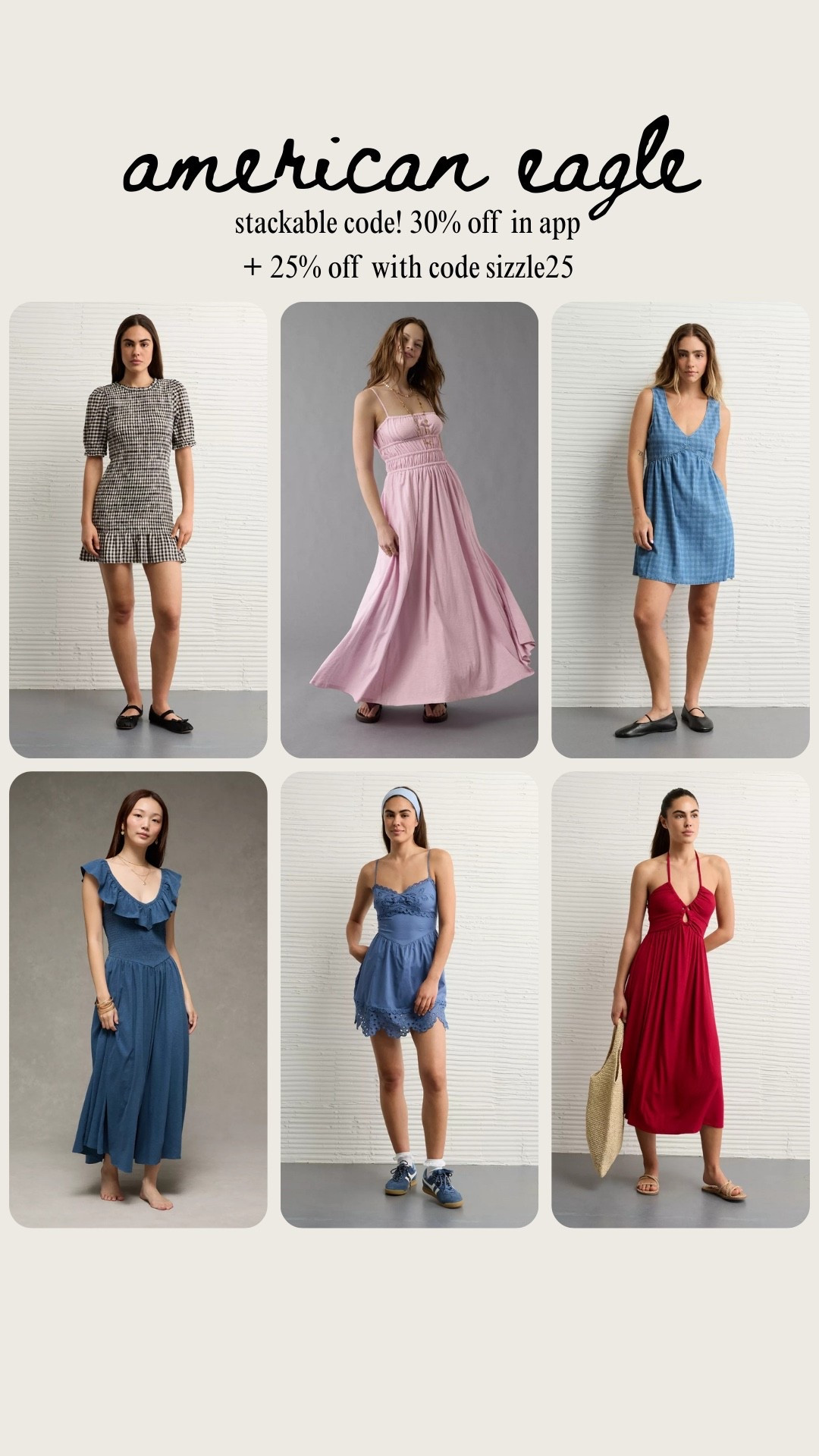 American eagle in app sale of 30% off plus additional 25% with code sizzle25!

#LTKSaleAlert #LTKFindsUnder50 #LTKSeasonal