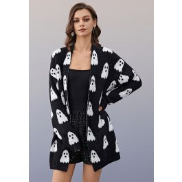 Naughty Ghosts Open Front Longline Knit Cardigan | Chicwish
