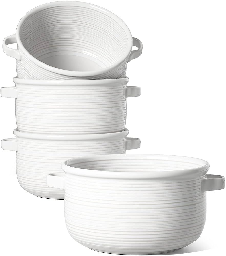 Amazon.com | LE TAUCI Soup Bowls with Handles, Ceramic French Onion Soup Bowls 28 Ounces for Soup... | Amazon (US)