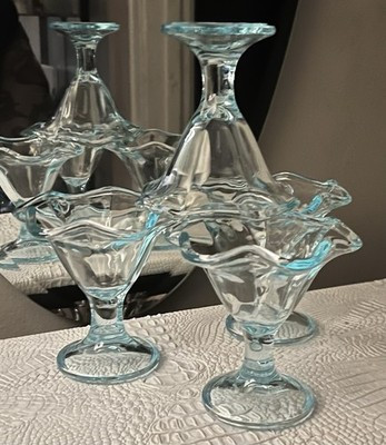 Set Of Four Mayfair Blue Italian Sundae/Dessert Glasses Tulip Top Stemmed 1950s | eBay | eBay US