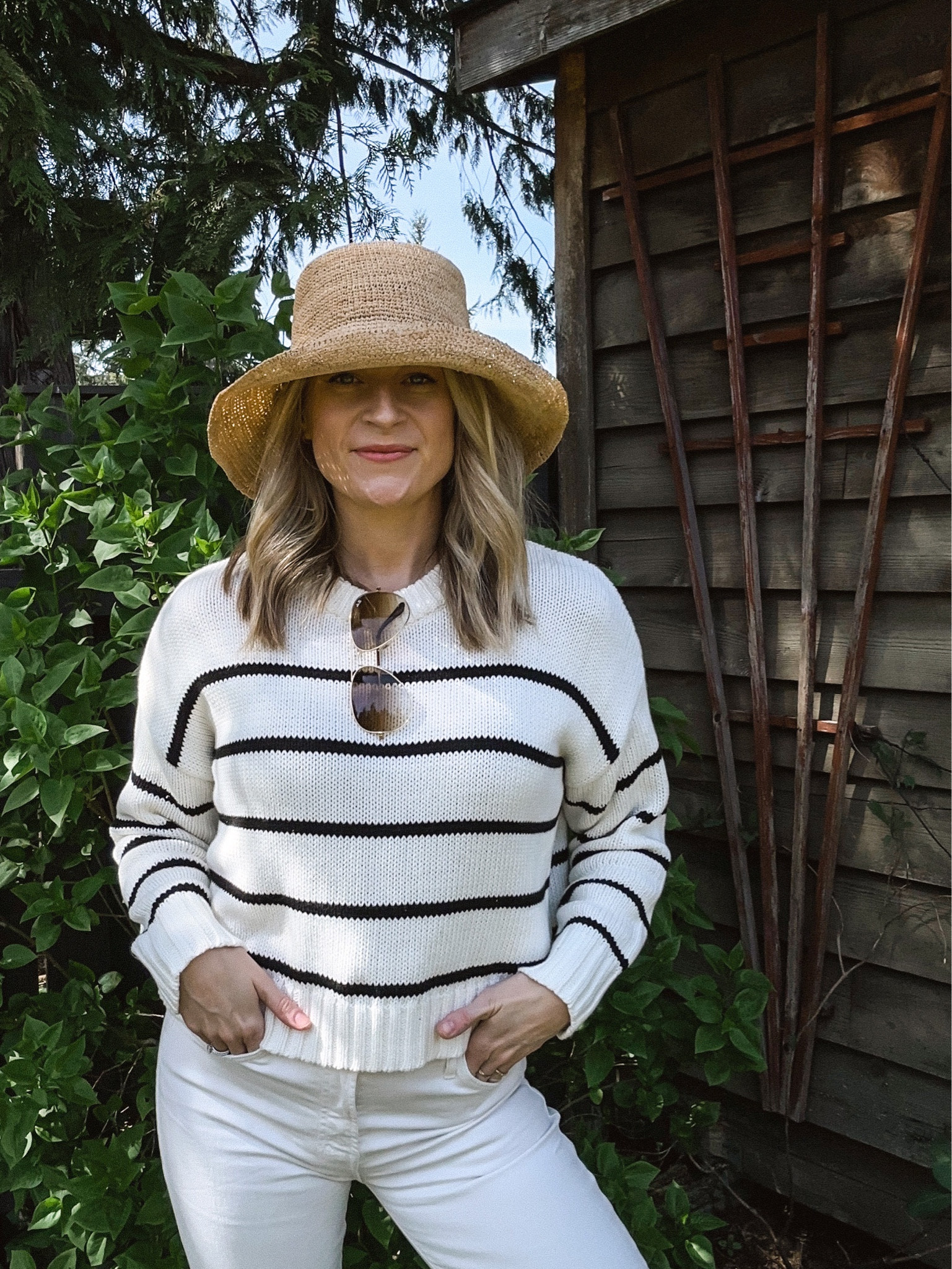 Transitional spring mom uniform!

Jenni Kayne Chloe sweater (I’m in a small) and JK crochet raffia sun hat.

Stripe sweater, gold aviators, Ray-ban, sun hat, bucket hat.



#LTKSeasonal #LTKFind #LTKstyletip