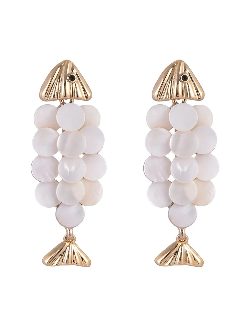 Time and Tru Goldtone Fish with Faux Shell Scales Earring | Walmart (US)