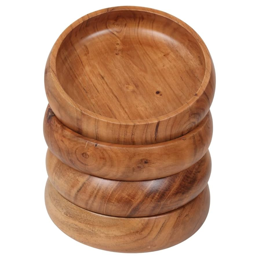 wooden bowls for food | Set of 4 individual acacia wood bowls 8 x 2 inches (25 oz) | Enjoy your s... | Amazon (US)