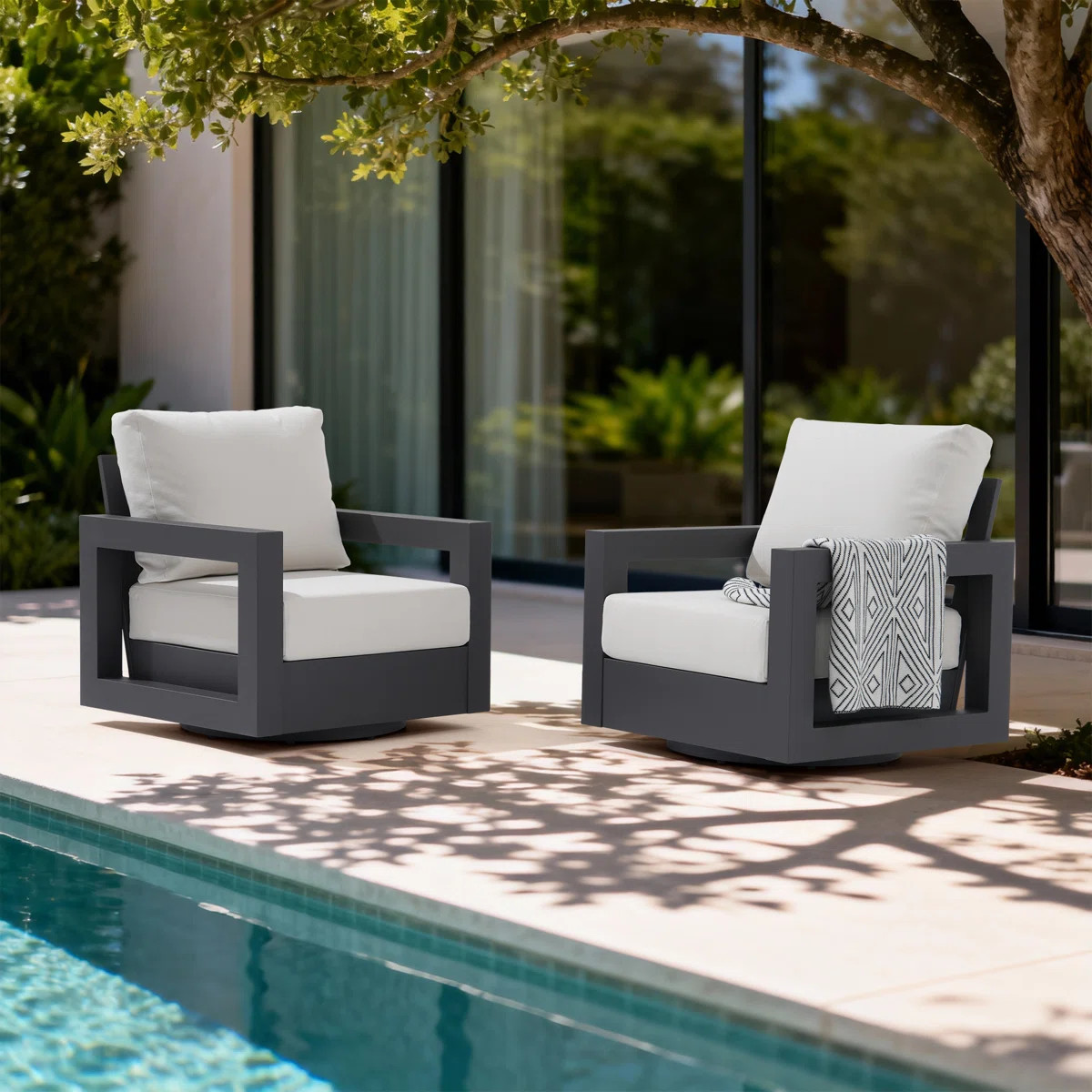 Outdoor Aluminum Swivel Chair\uff08set Of 2\uff09 | Wayfair North America