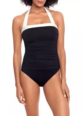 Lauren Ralph Lauren Women's Shirred Bandeau One Piece Swimsuit, Black, 10 | Belk