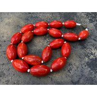 Red Stained Wood Beads. Great Necklace. Super Simple | Etsy (US)