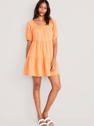 Puff-Sleeve Tiered Mini Swing Dress for Women | Old Navy (US)