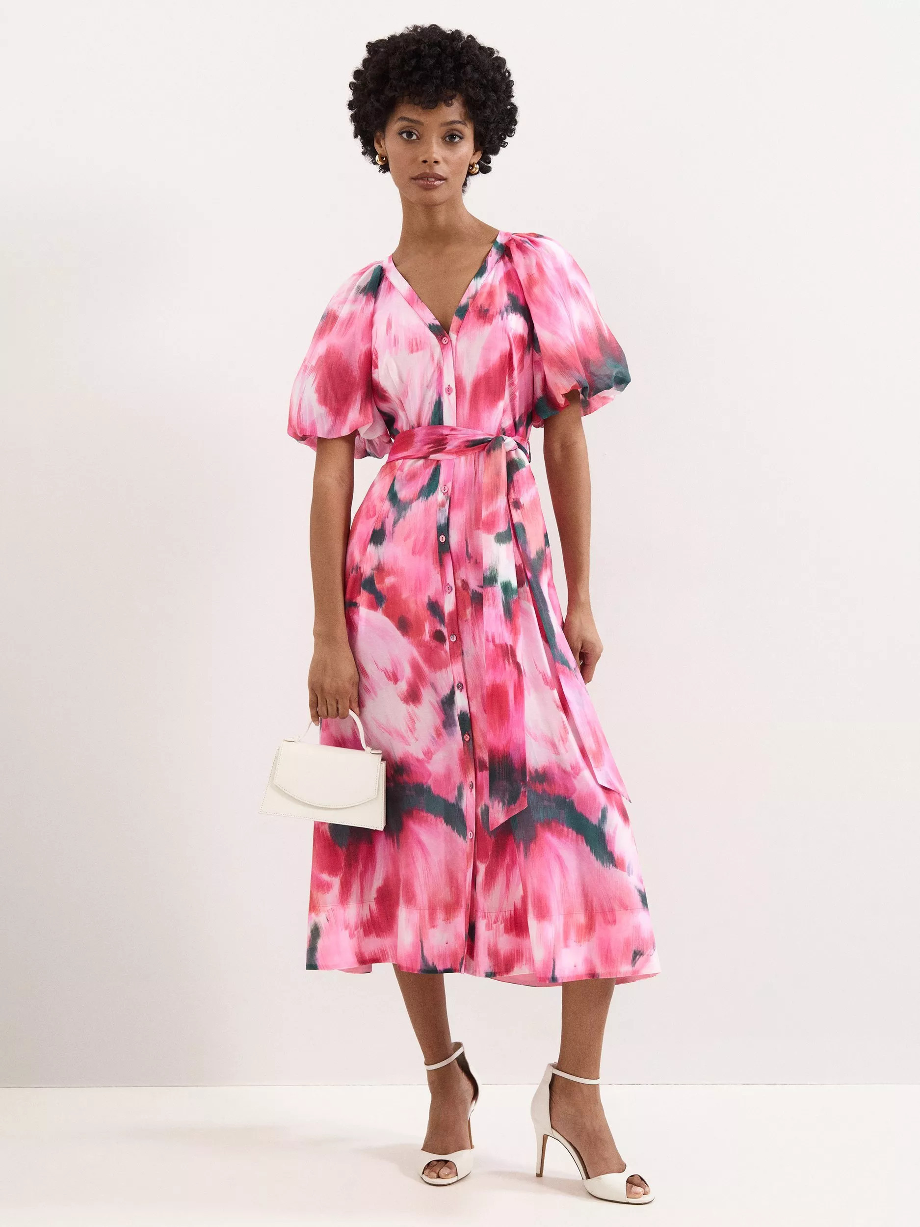 Phase Eight Caterina Floral Midi Dress, Pink/Multi | John Lewis (UK)