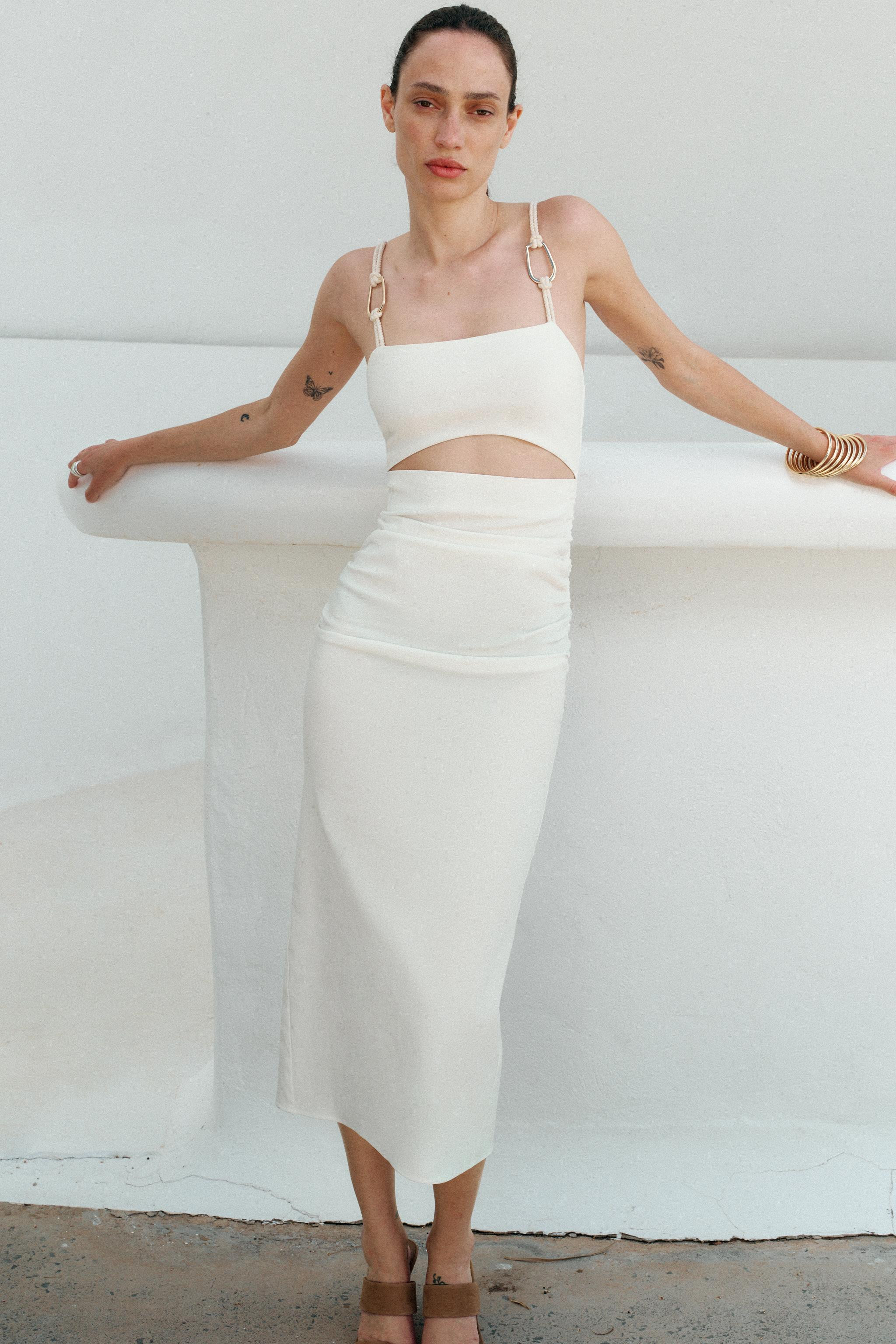 CUT OUT DRAPED MIDI DRESS | Zara US