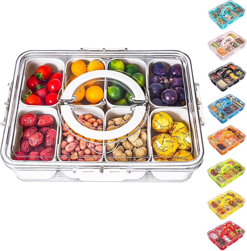 Divided Serving Tray with Lid and Handle - Snackle Box Charcuterie Container for Portable Snack P... | Amazon (US)