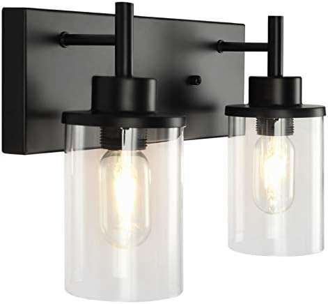 Bathroom Vanity Light Fixtures, 2 Light Wall Sconce Black Vintage Industrial Farmhouse Sconces Wa... | Amazon (US)