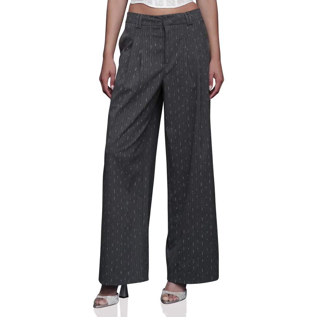 Avec Les Filles Pinstripe Pleated Wide Leg Pants in Grey Pinstripe - Silver at Nordstrom, Size 4 | Nordstrom