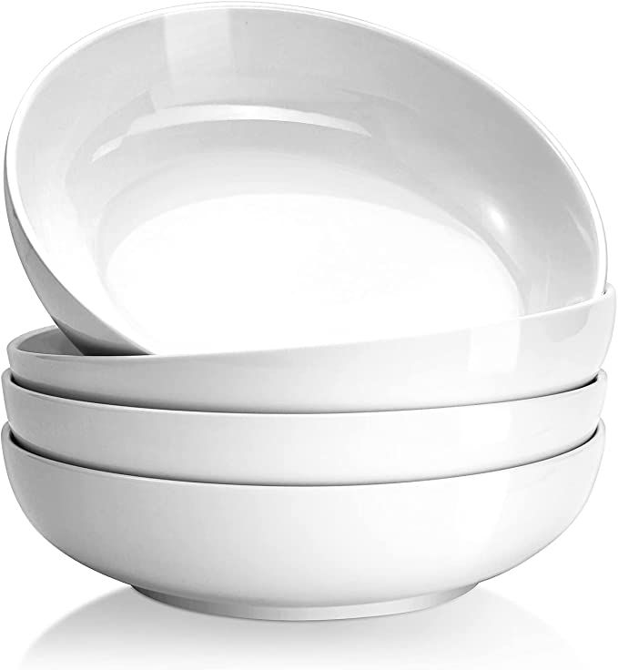 Yedio Pasta Bowls, 38 Ounces Porcelain Salad Bowls for Kitchen, Shallow Pasta Bowls Set, White So... | Amazon (US)